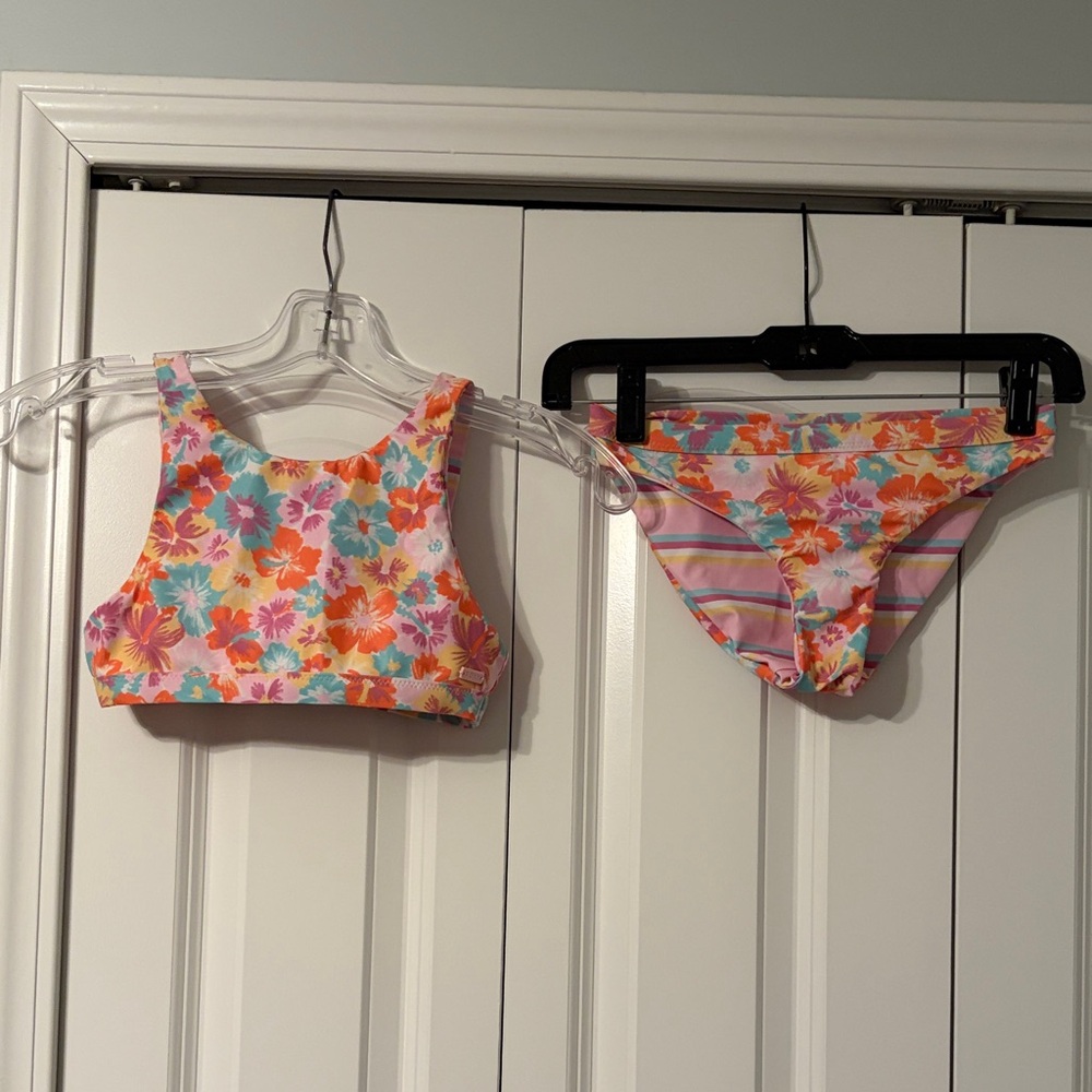 Roxy Girls Floral Two-Piece Bikini Set - Multicolor Tropical Print Reversible